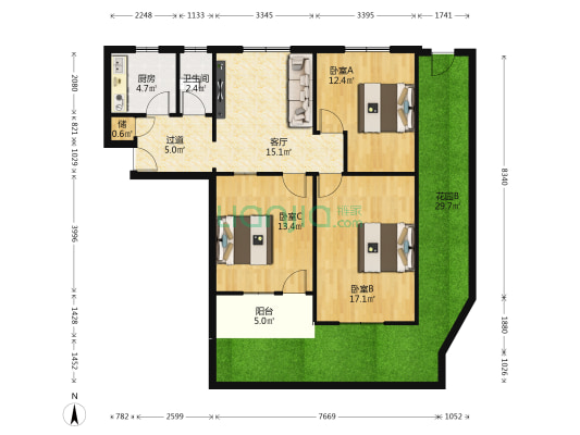 许昌市物资局家属院（解放北路） 3室1厅1卫 90平方
