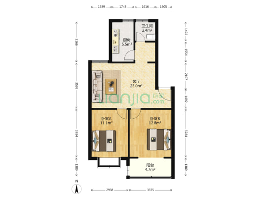 华美•星光花园一期 2室1厅1卫 76平方
