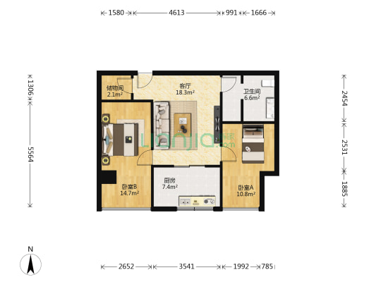 依河园 2室1厅1卫 84平方