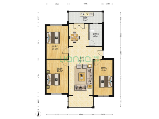 海狮公寓 3室1厅1卫 117平方