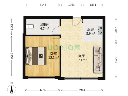 枫合万嘉二期 1室1厅1卫 54平方