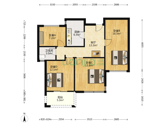 玲珑府 4室1厅1卫 73平方