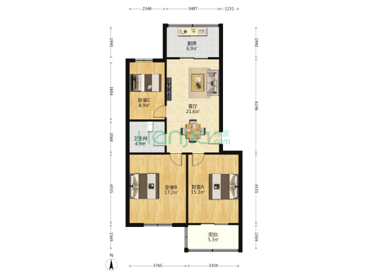 长安法院小区 3室1厅1卫 98平方