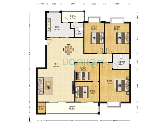 广西农村投资集团宿舍 5室1厅2卫 180平方