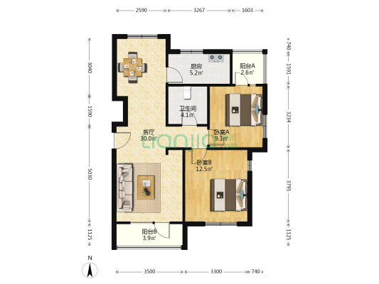 宇顺园 2室1厅1卫 96平方