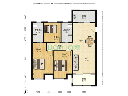 水岸和园 3室1厅2卫 119平方