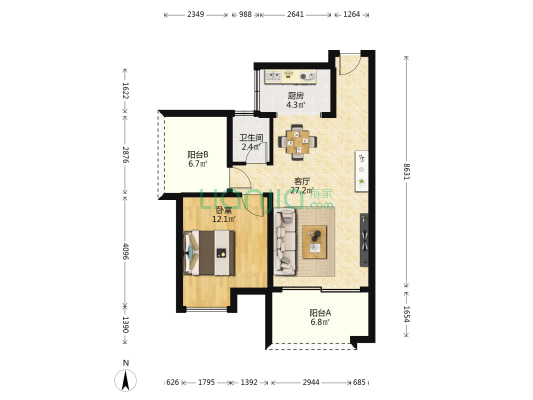 奥林匹克花园 1室1厅1卫 70平方
