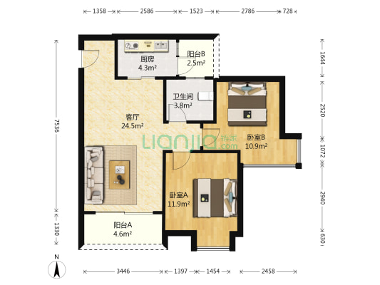 师大苑 2室1厅1卫 76平方