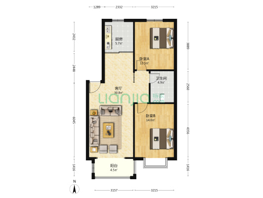 东都花园东区 2室1厅1卫 89平方