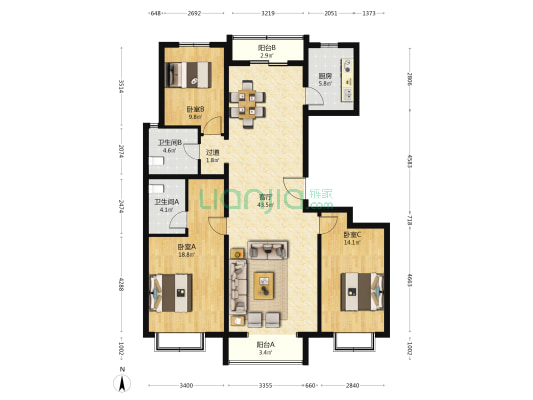 刘孟家园 3室1厅2卫 151平方