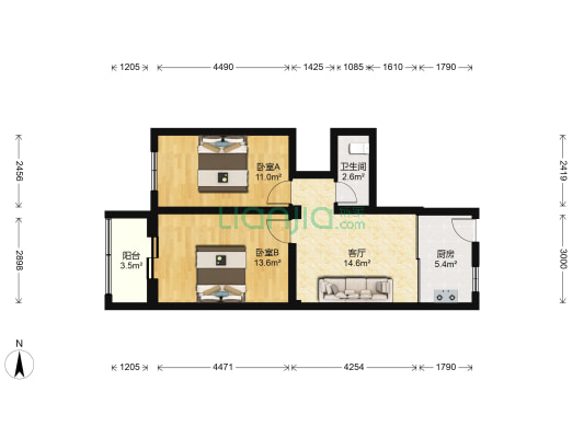 崇仁路116号 2室1厅1卫 69平方