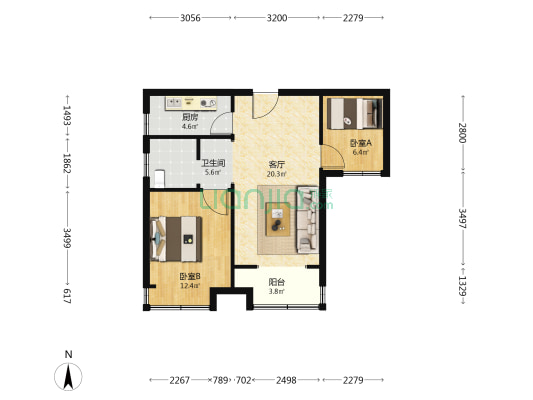 文鼎佳苑 2室1厅1卫 75平方