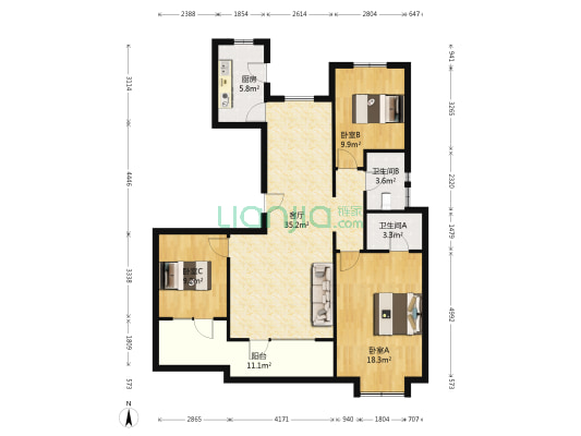 海尔云世界滟澜公馆花园一区 3室1厅2卫 143平方
