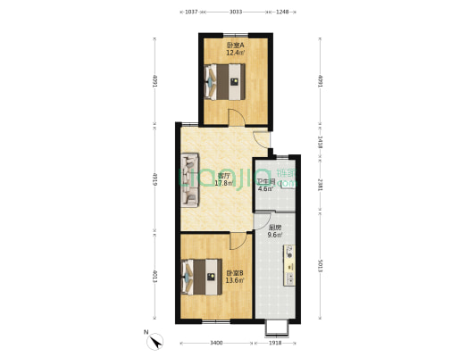 商职公寓 2室1厅1卫 76平方