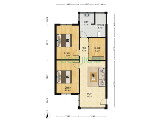 来福花园 3室1厅1卫 78平方
