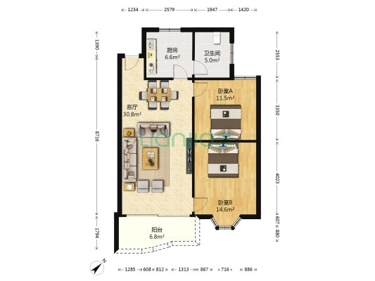 新城花园 2室1厅1卫 86平方