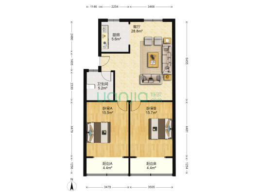 金信公寓 2室1厅1卫 93平方