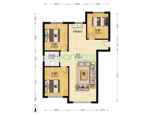 中庚香海金鼎六期 3室1厅1卫 101平方