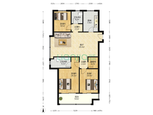 海尔东方文华 3室1厅2卫 134平方