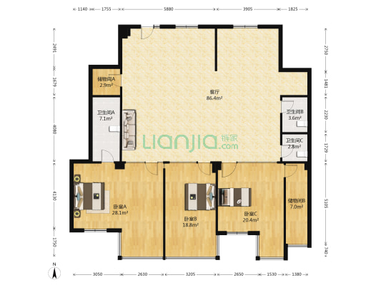 华宜大厦 3室1厅3卫 309平方