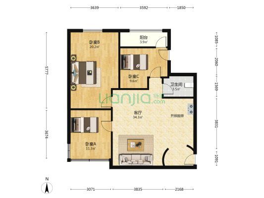 中环国际大厦 3室1厅1卫 124平方