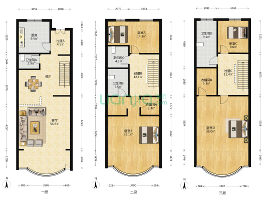 未名山庄 4室1厅4卫 234平方