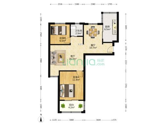 宝祁雅苑 2室2厅1卫 81平方