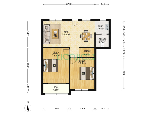 十六层大楼 2室1厅1卫 86平方