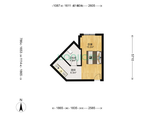 东方新天地大厦 1室0厅1卫 40平方