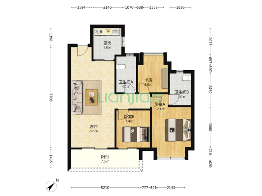 禹洲新希望雍禧兰台 3室1厅2卫 98平方