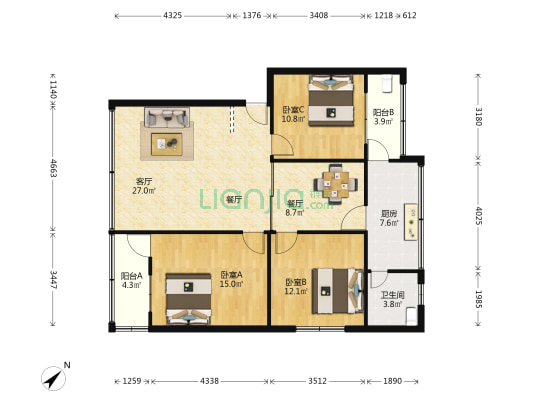 劝学路84号 3室2厅1卫 109平方