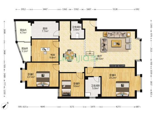 向阳茗苑 4室1厅2卫 147平方