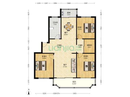 同业苑 3室2厅1卫 123平方