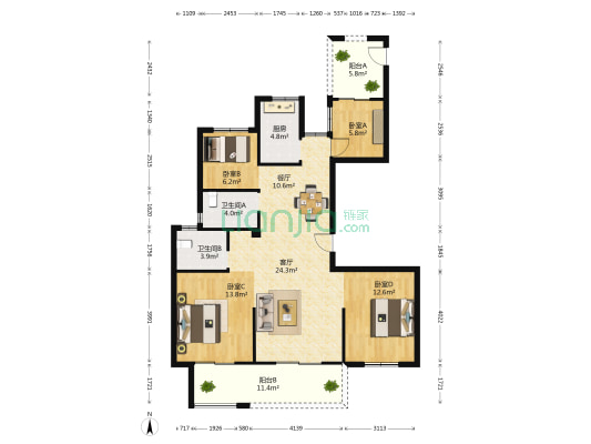桐城雅苑 4室2厅2卫 138平方