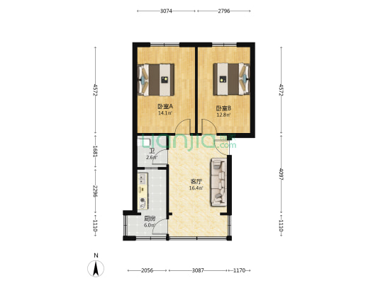 三道街社区 2室1厅1卫 62平方