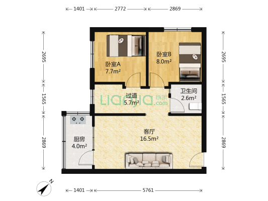 怡福花园 2室1厅1卫 54平方