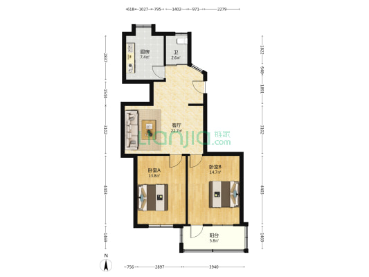 民德路47号 2室1厅1卫 76平方