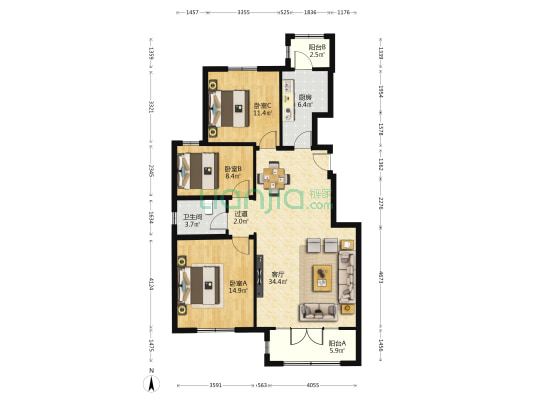 安乐家园 3室1厅1卫 108平方
