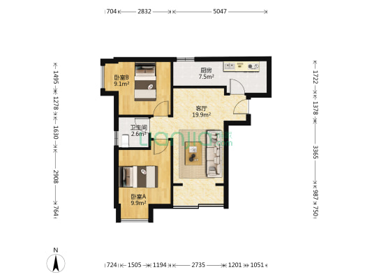 景山花园 2室1厅1卫 62平方