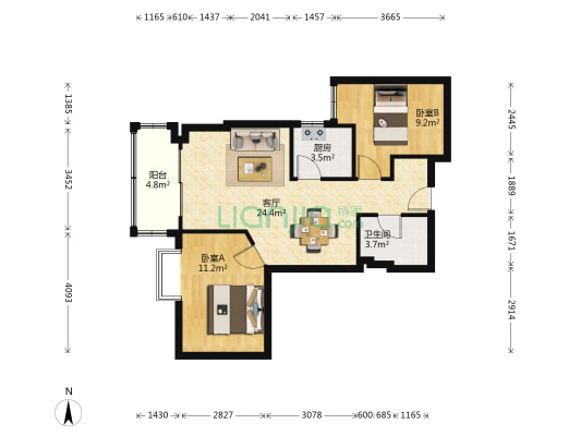 荟贤大厦 2室1厅1卫 78平方