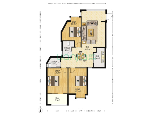 中央公馆 3室1厅2卫 135平方