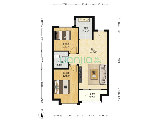 中梁金科玖禧 2室1厅1卫 85平方