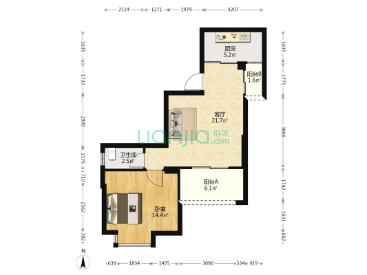 升辉现代花园 1室1厅1卫 61平方