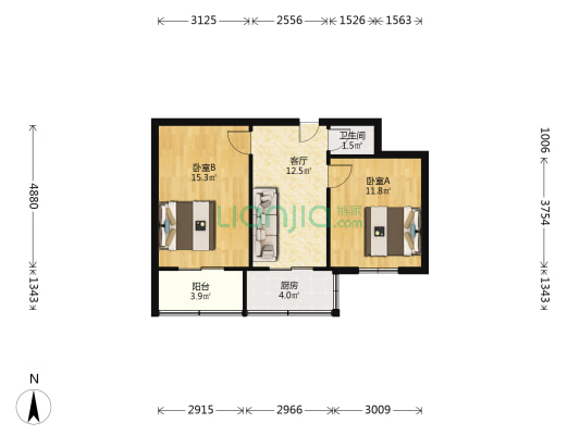 陕西省石油化工研究设计院 2室1厅1卫 57平方