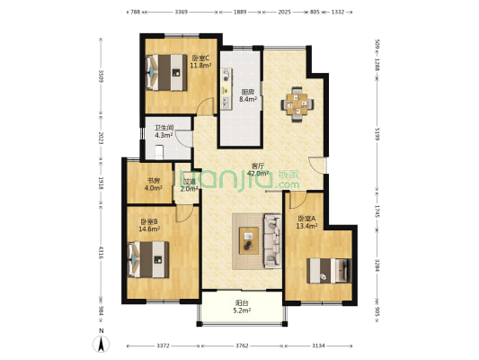 瑞景广场 4室1厅1卫 129平方