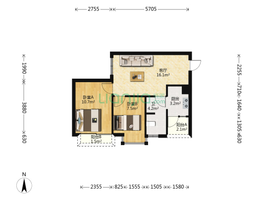 亿鼎温岭华府 2室1厅1卫 58平方