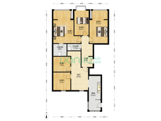 领秀长风天秀园 5室1厅2卫 156平方