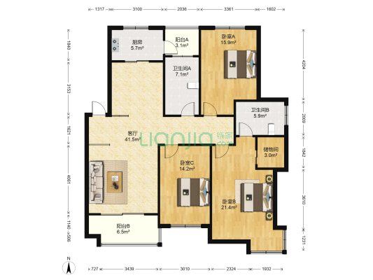 清水苑 3室1厅2卫 137平方