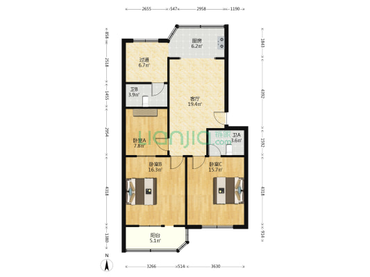农行家属楼 3室1厅2卫 104平方