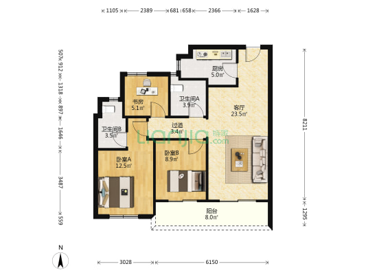 融望之城 3室1厅2卫 99平方